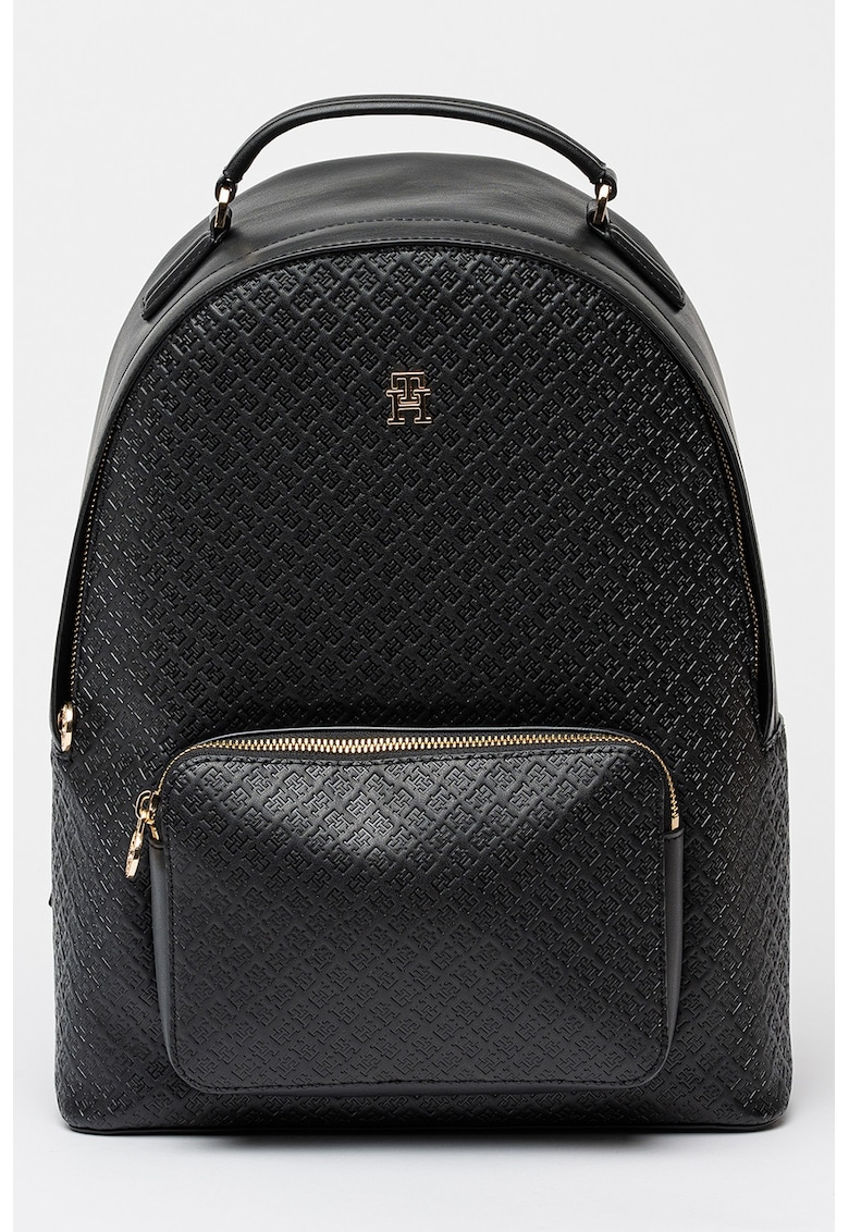 Rucsac de piele ecologica cu monograma in relief - Negru