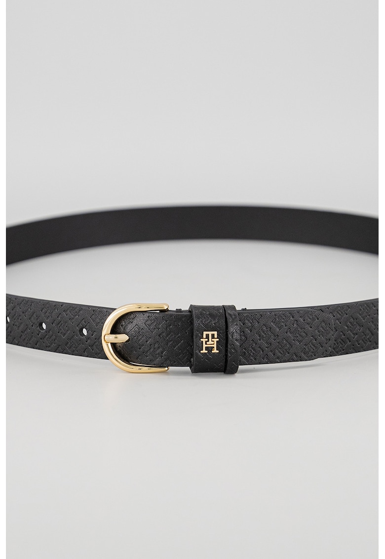 Curea de piele cu model monograma Essential - Negru