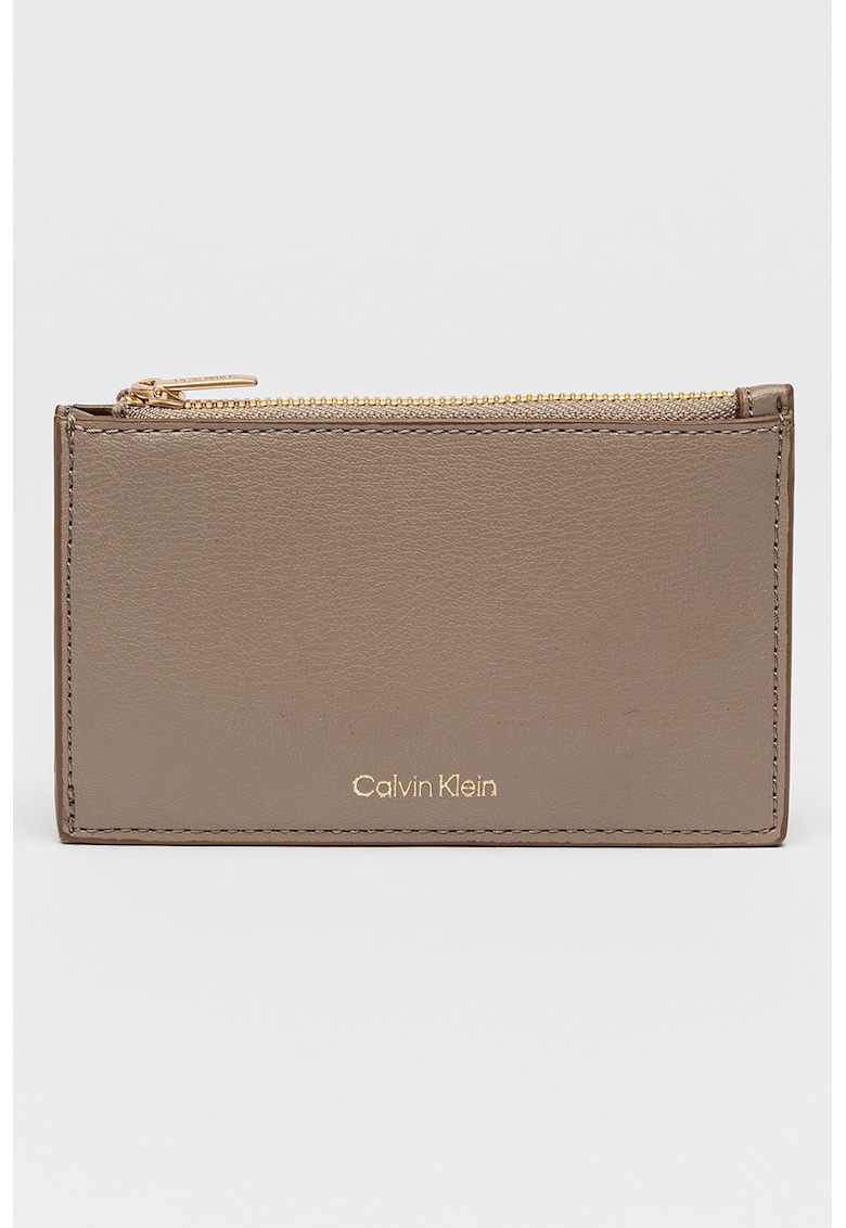 Portcart din piele ecologica cu detaliu logo - Auriu/Maro taupe