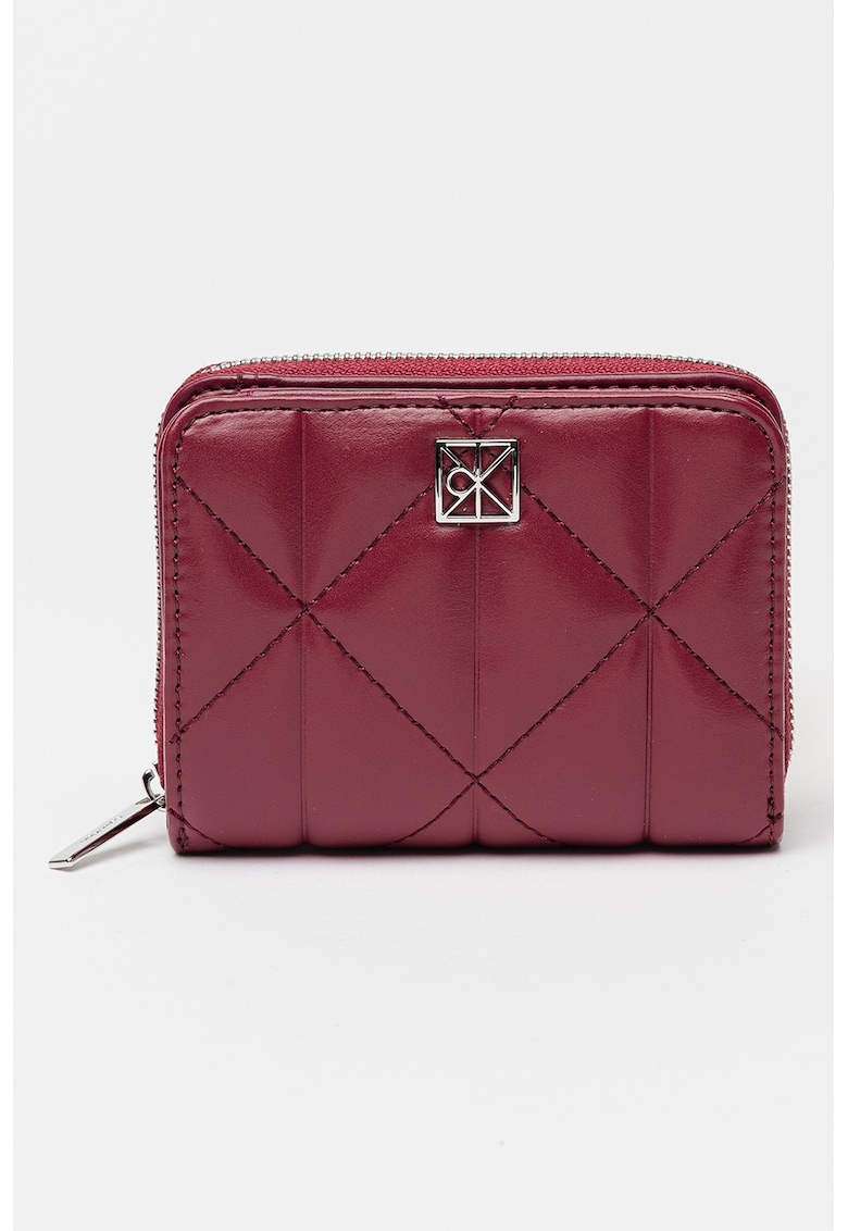 Portofel matlasat de piele ecologica cu protectie RFID - Negru/Roz zmeuriu