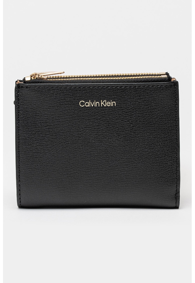 Portofel pliabil de piele ecologica - Negru/Maro camel