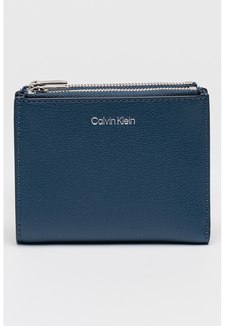 Portofel pliabil de piele ecologica - Albastru inchis/Argintiu