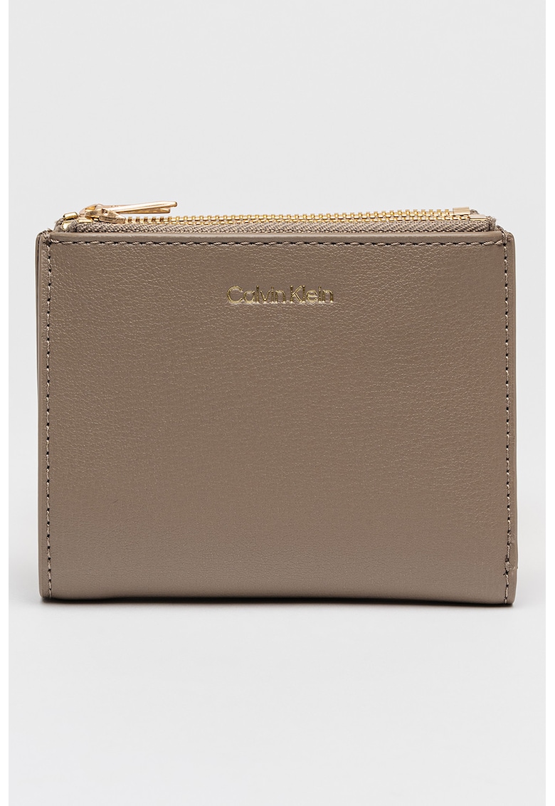 Portofel pliabil de piele ecologica - Auriu/Maro taupe