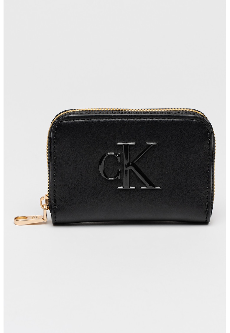 Portofel de piele ecologica cu fermoar si logo Bold Medium - Auriu/Negru