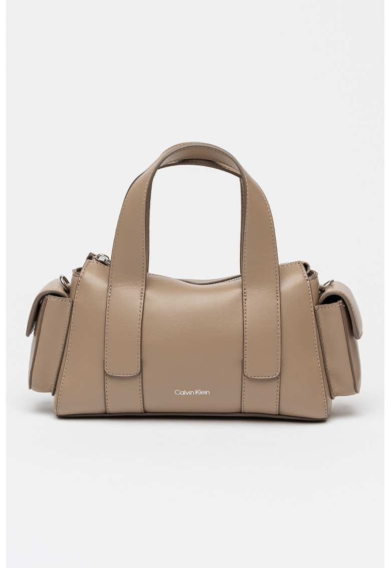 Geanta crossbody de piele ecologica cu bareta detasabila de umar si model jacquard - Maro taupe