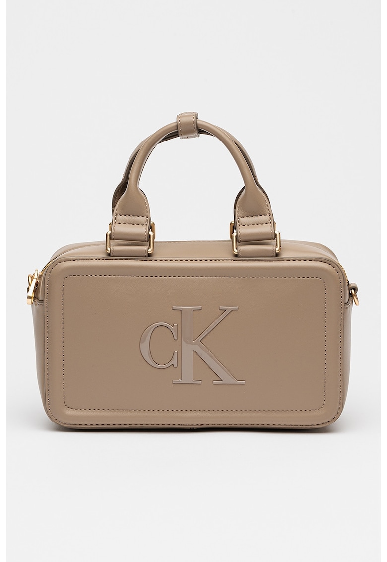 Geanta de piele ecologica cu maner si bareta aditionala Bauletto - Maro taupe