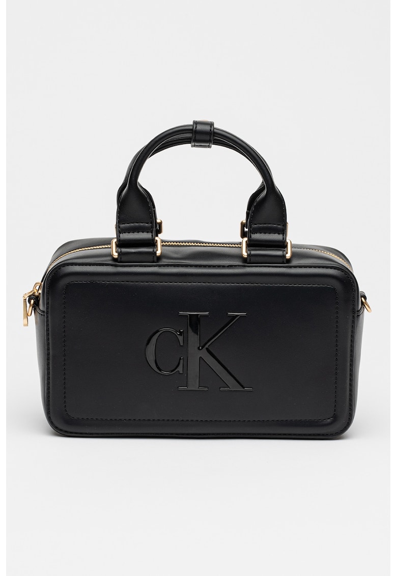 Geanta de piele ecologica cu maner si bareta aditionala Bauletto - Negru