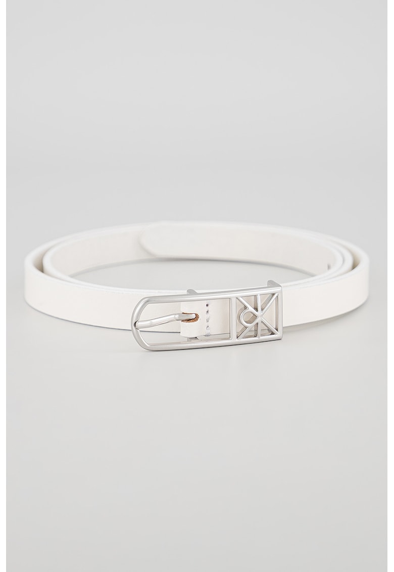 Curea skinny din piele cu catarama logo metalica - Alb murdar