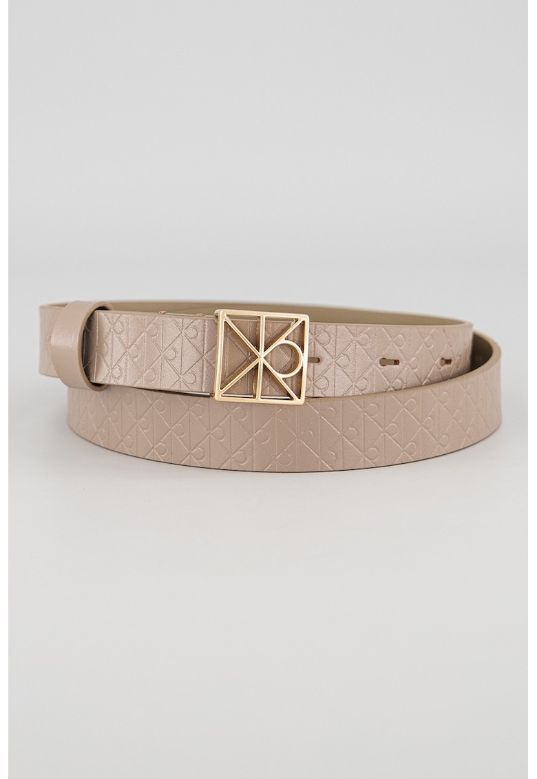 Curea de piele cu catarama cu logo - Maro taupe deschis