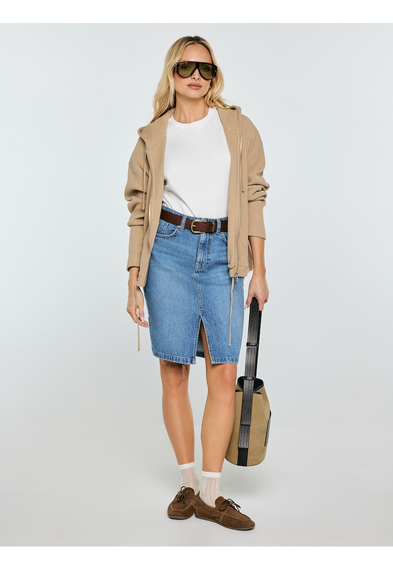 Fusta midi din denim cu slit in fata Zoe 462