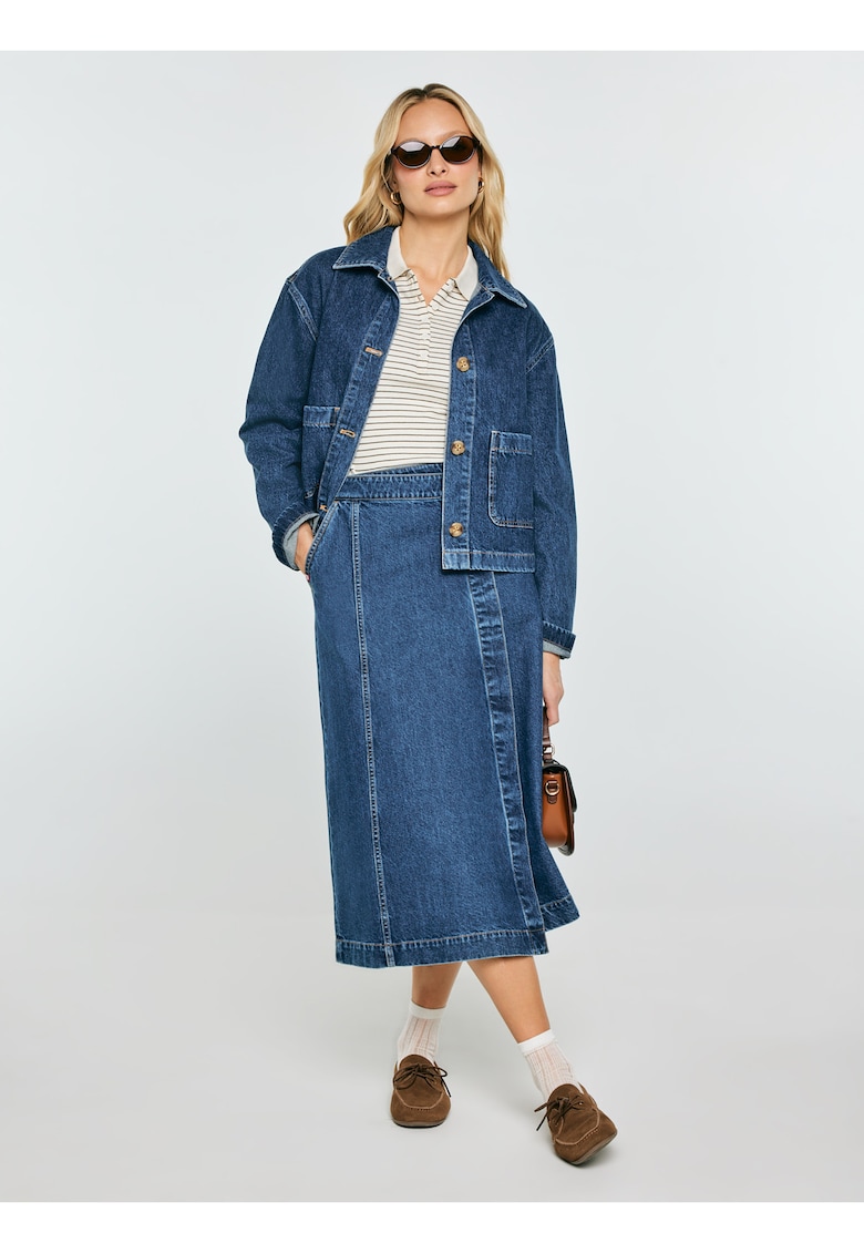 Fusta din denim cu buzunare laterale Roxana
