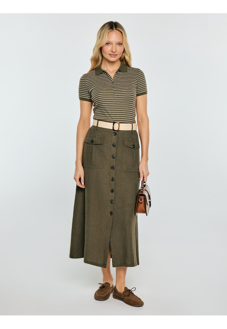 Fusta lunga cu nasturi si talie elastica din amestec de in Roliana