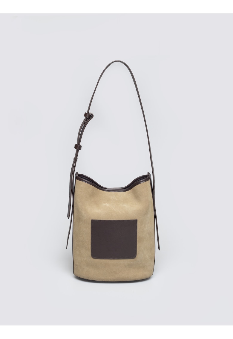 Geanta tip bucket din piele intoarsa