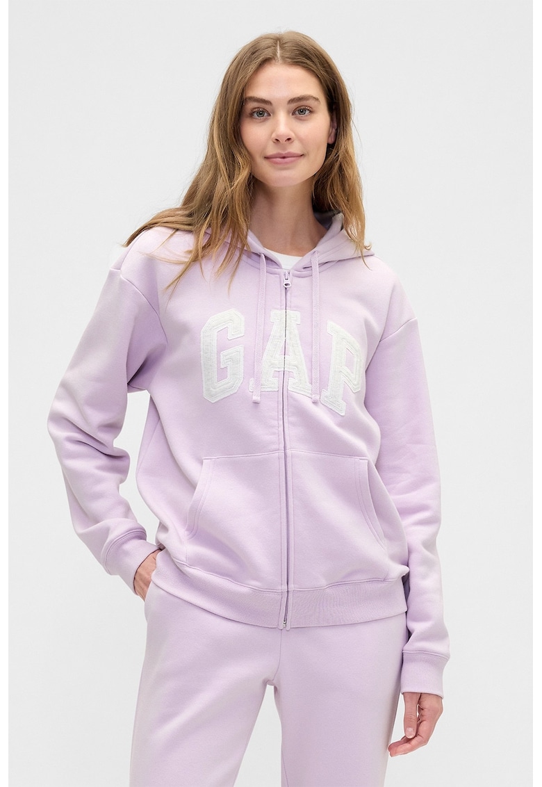 Hanorac cu fermoar si maneci cazute - Lila