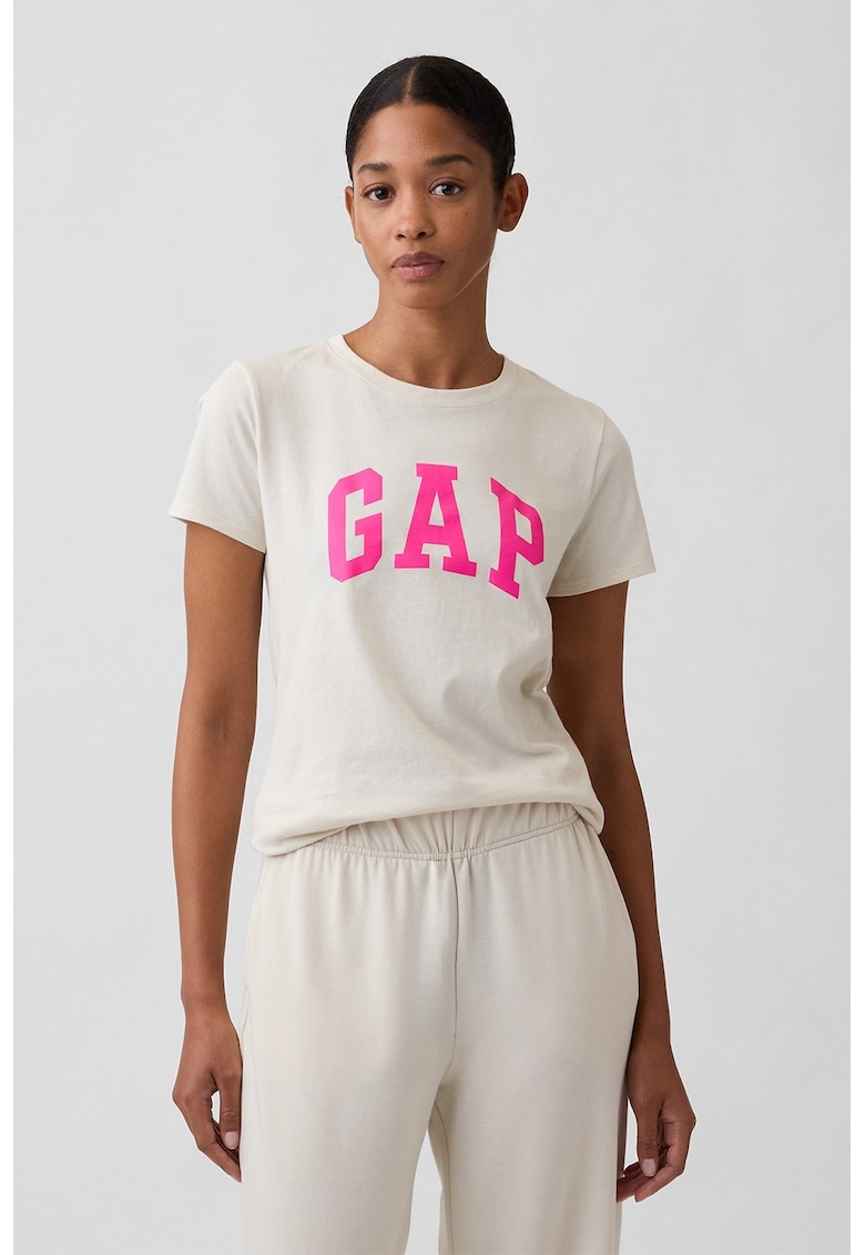 Tricou din bumbac cu logo - Fucsia/Maro taupe deschis