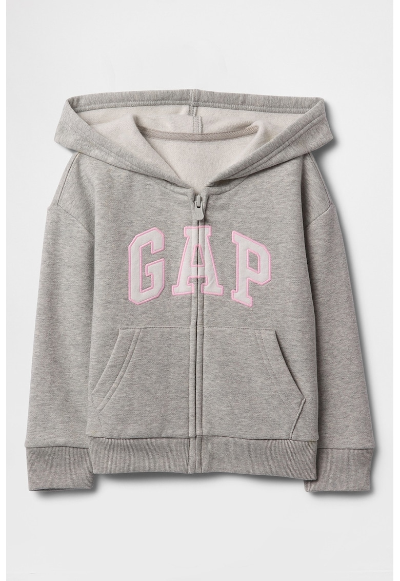 Hanorac cu logo si fermoar - Gri melange/Roz