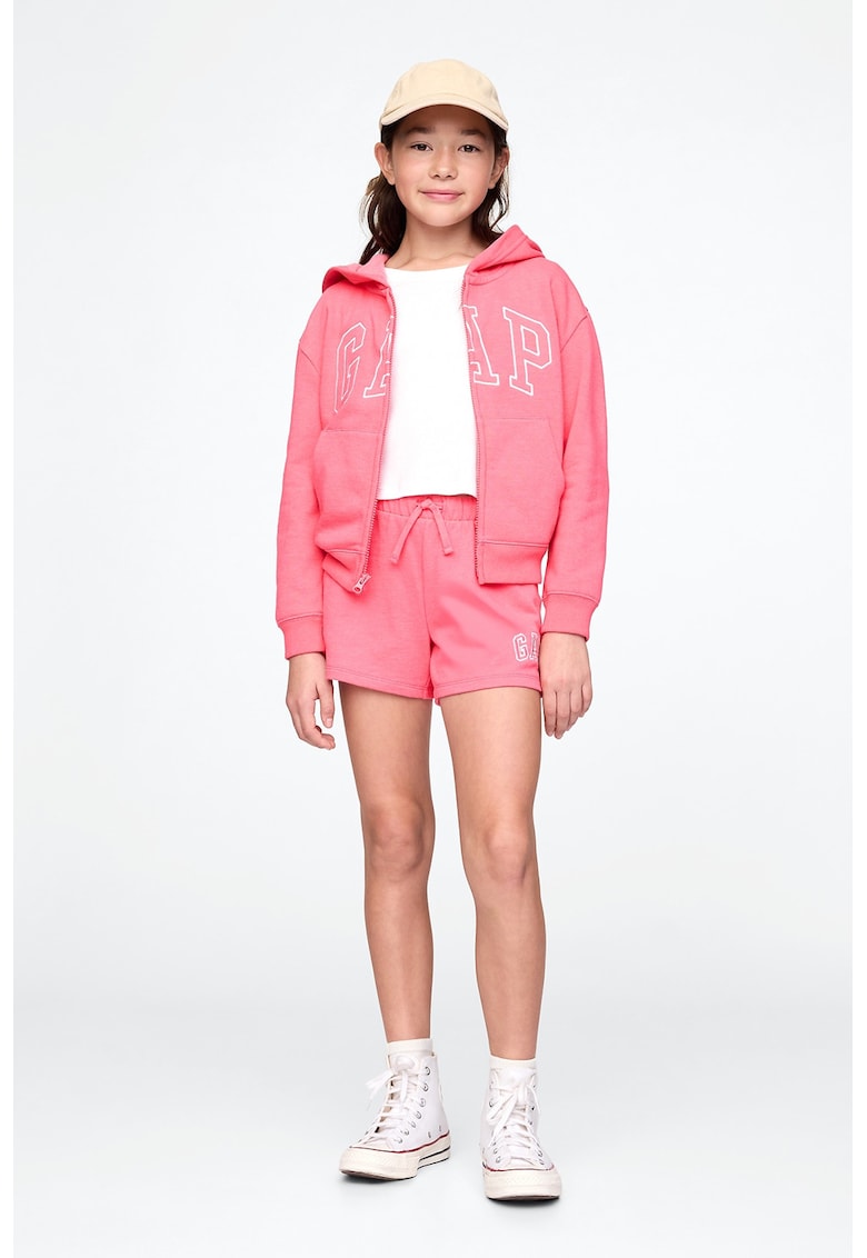 Hanorac cu logo si fermoar - Roz