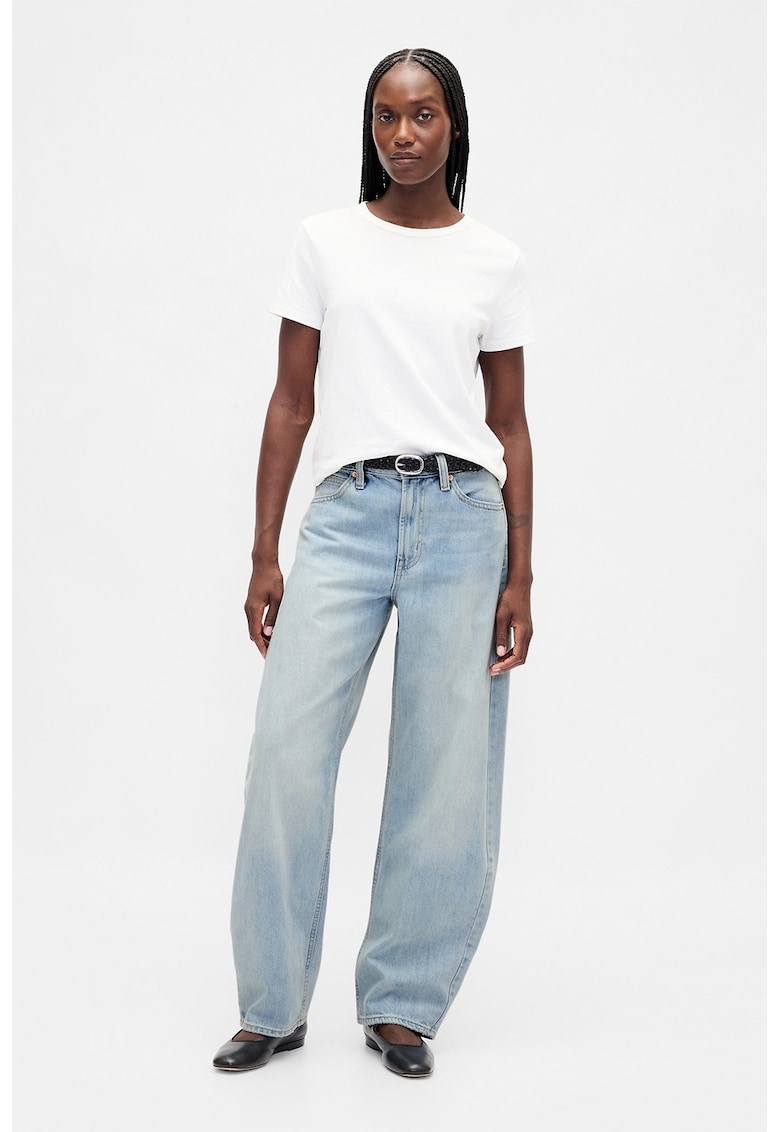 Blugi cu talie inalta si croiala barrel - Albastru pal