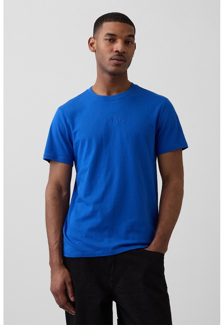 Tricou din bumbac cu decolteu la baza gatului - Albastru indigo