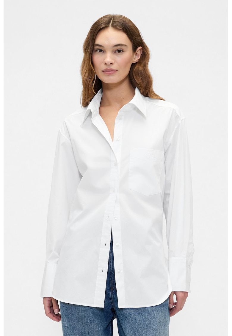 Camasa din bumbac organic cu model in dungi - Alb optic