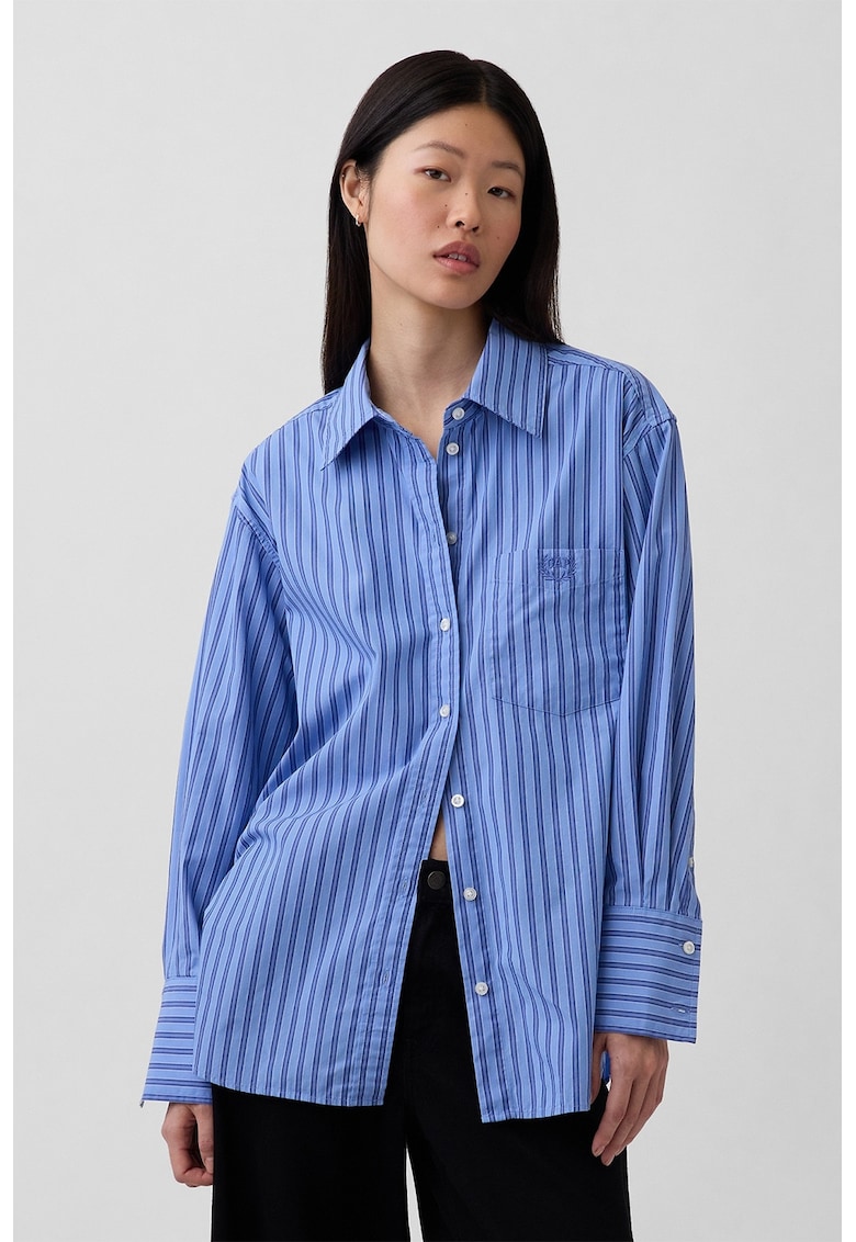 Camasa din bumbac organic cu model in dungi - Albastru inchis