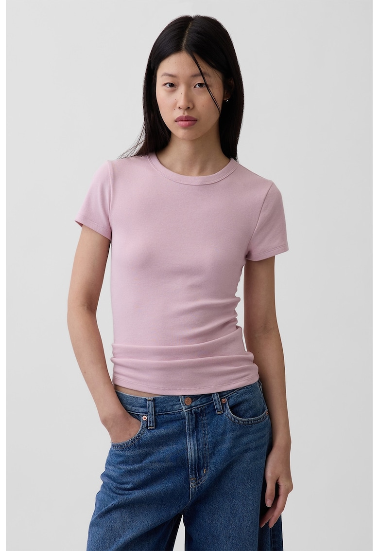 Tricou slim fit din amestec de modal - Roz prafuit