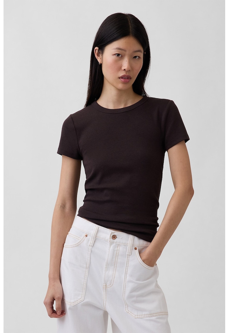 Tricou slim fit din amestec de modal - Maro inchis