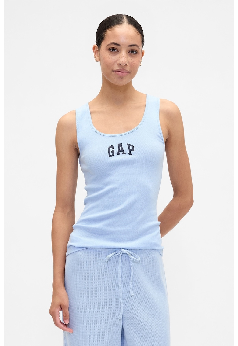 Top slim fit cu imprimeu logo - Albastru deschis