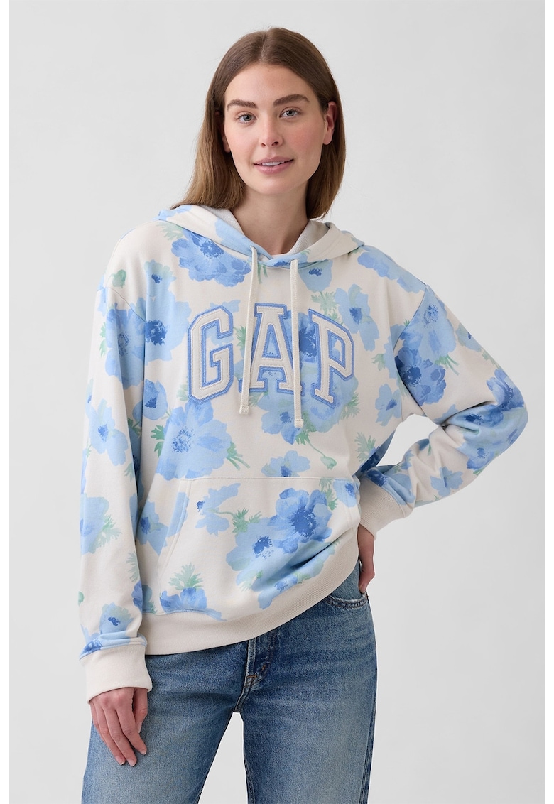 Hanorac cu logo si buzunar kangaroo - Alb/Albastru