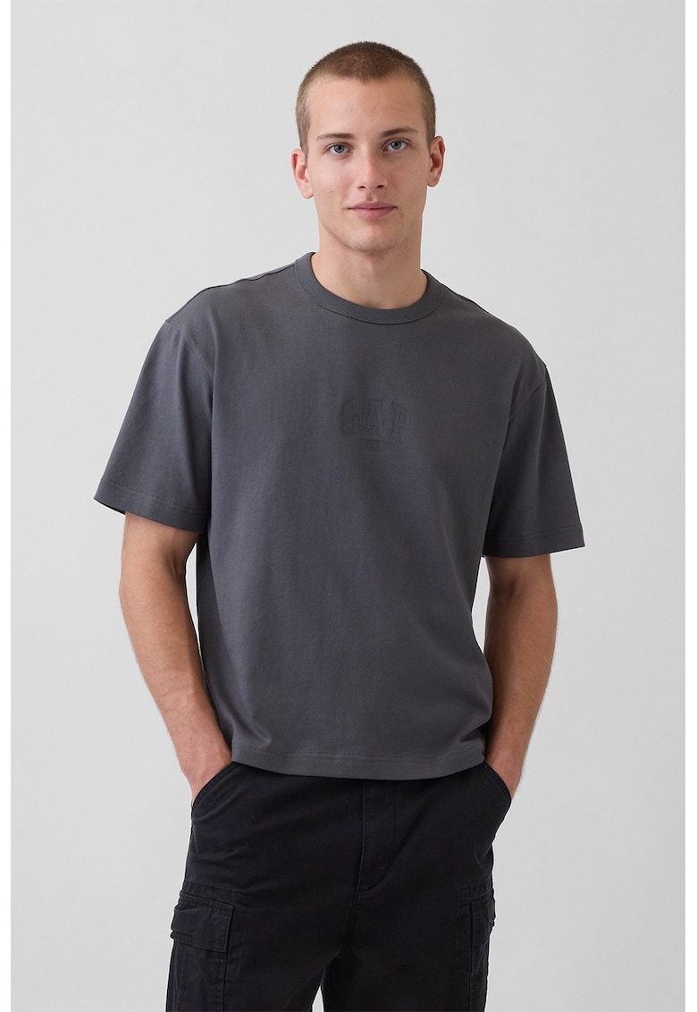 Tricou regular fit cu imprimeu logo - Gri carbune