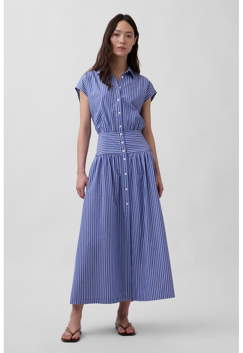 Rochie maxi cu dungi - Alb/Albastru lavanda