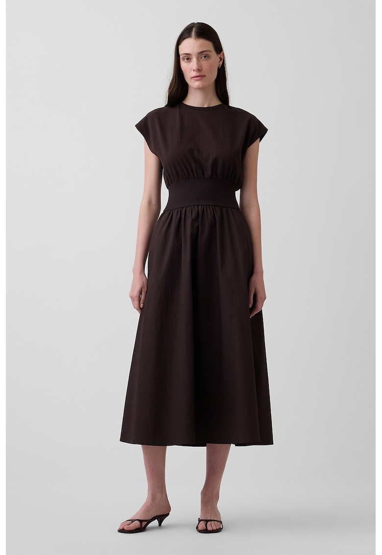 Rochie midi cu talie elastica - Maro inchis