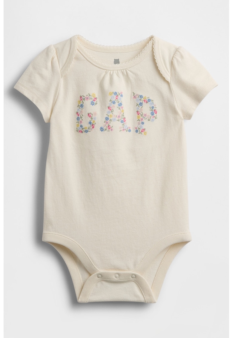 Body cu maneci scurte si logo brodat - Bej