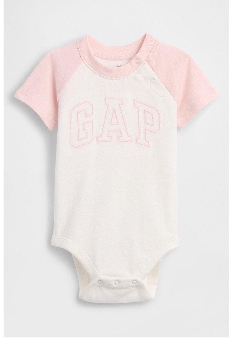 Body din bumbac organic cu maneci raglan - Alb/Roz deschis