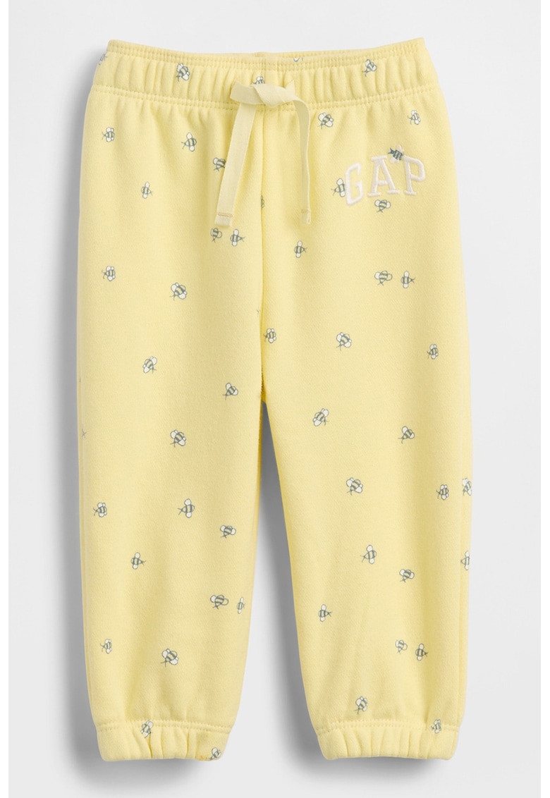 Pantaloni de trening cu snur in talie si model - Galben deschis