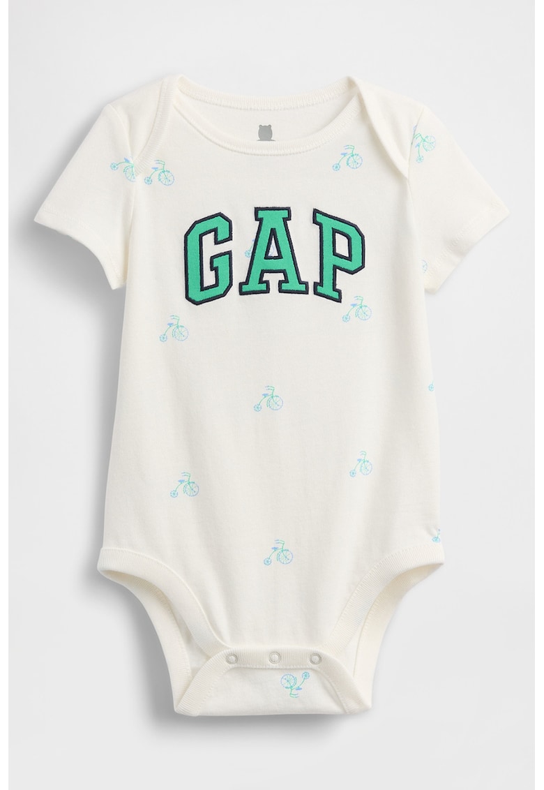 Body cu decolteu la baza gatului si logo brodat - Verde/Alb fildes