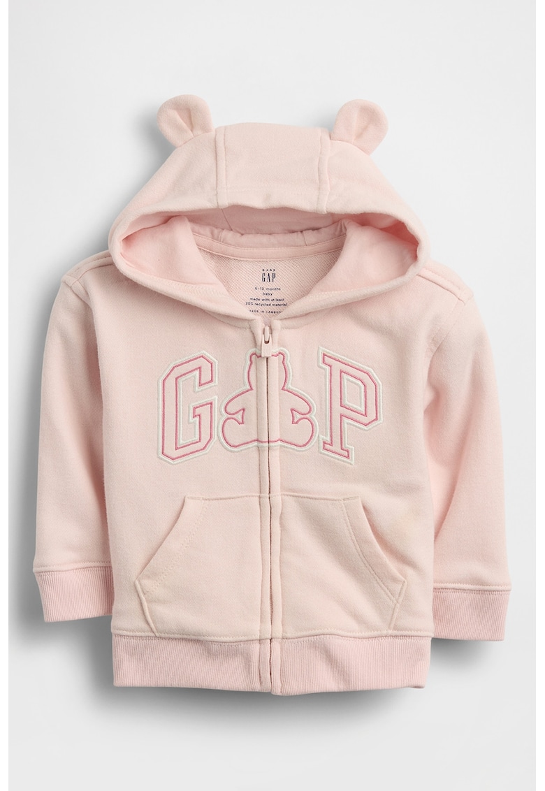 Hanorac cu logo si fermoar - Roz prafuit deschis