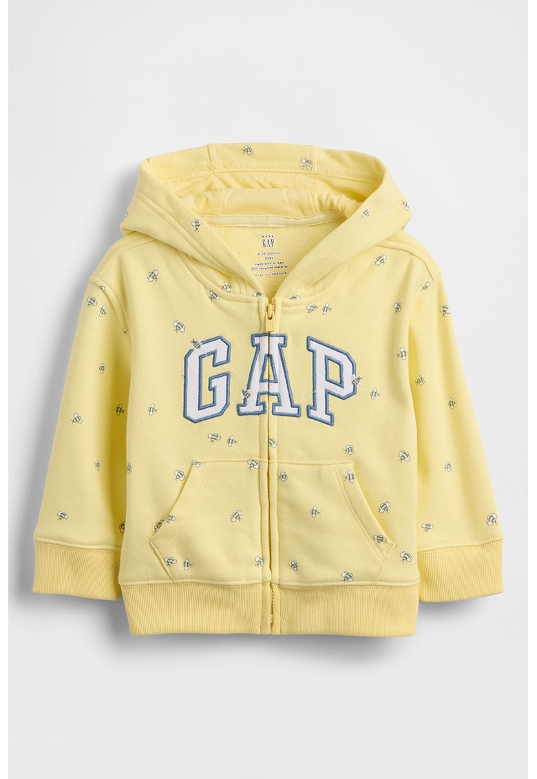 Hanorac cu logo si fermoar - Alb/Galben deschis