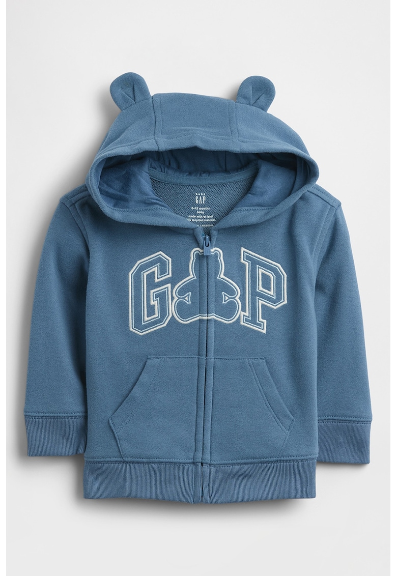 Hanorac cu logo si fermoar - Alb/Albastru paun