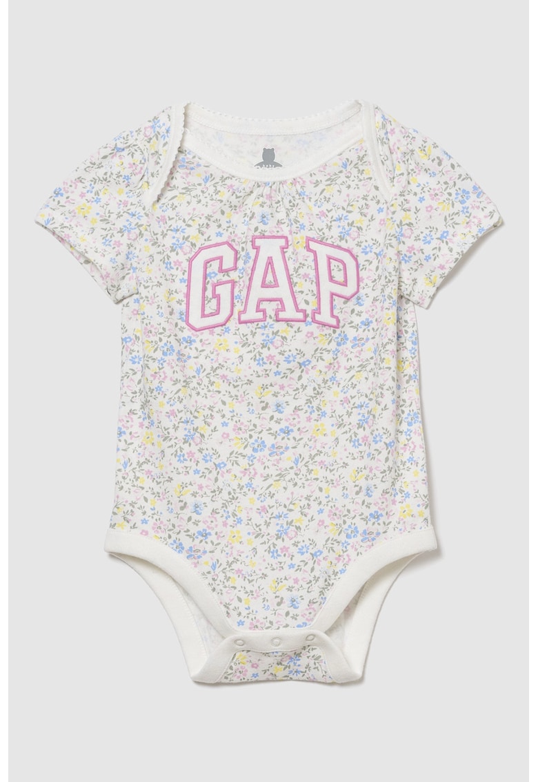 Body din bumbac organic cu imprimeu - Alb murdar/Roz