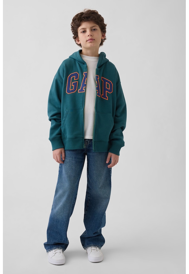 Hanorac din amestec de bumbac cu logo brodat - Verde smarald/Albastru indigo