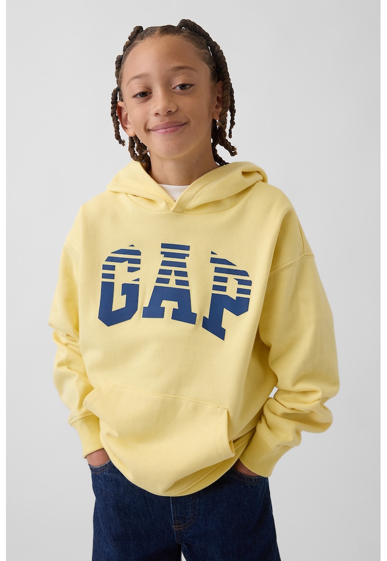 Hanorac din amestec de bumbac cu logo - Galben deschis/Bleumarin