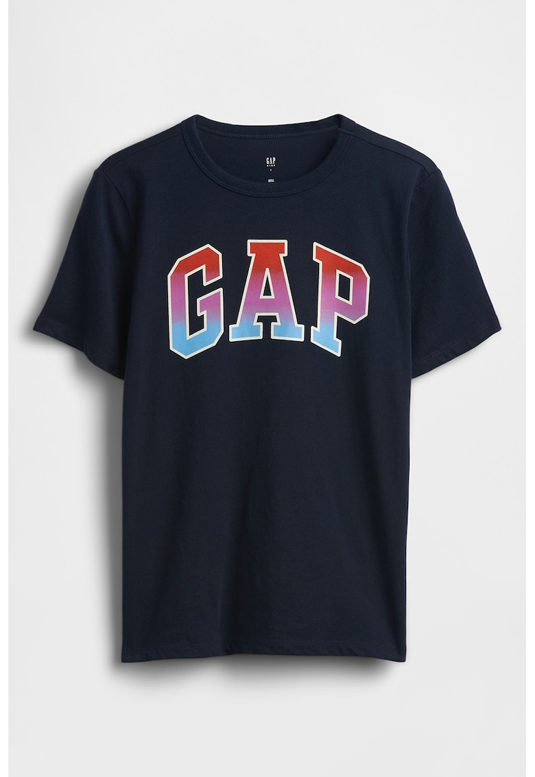 Tricou din bumbac cu imprimeu logo - Albastru ultramarin/Caramiziu