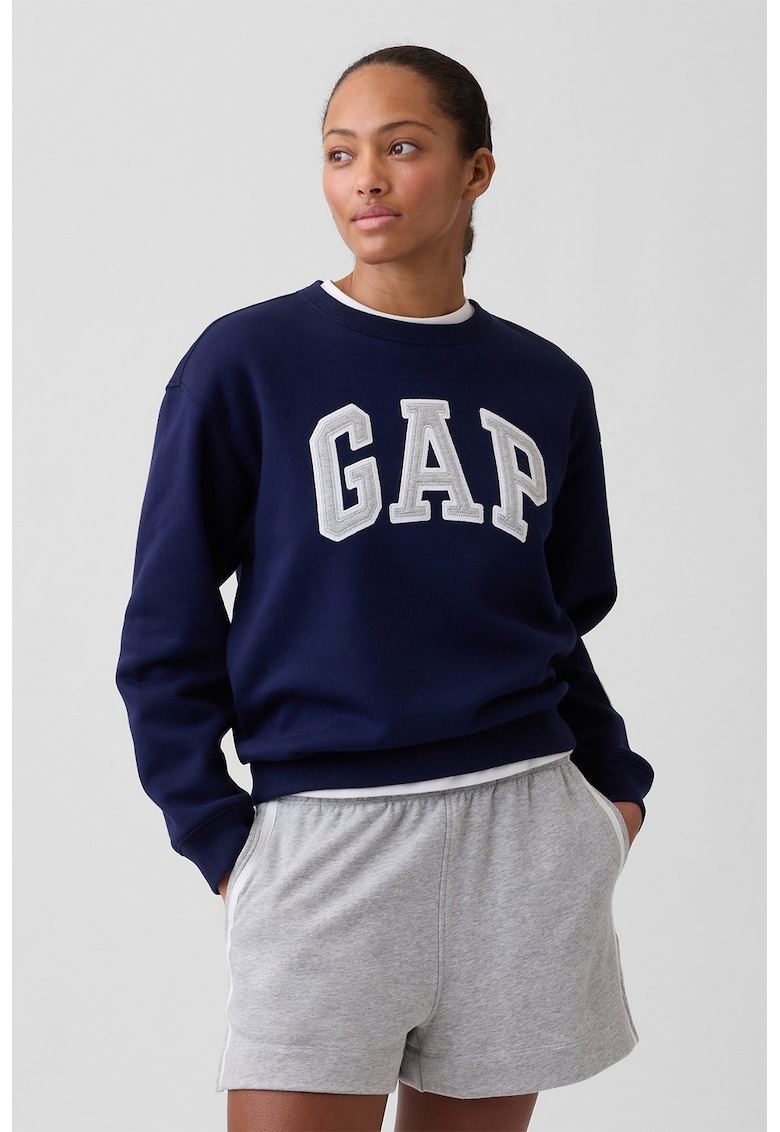 Bluza de trening cu decolteu la baza gatului si logo - Bleumarin