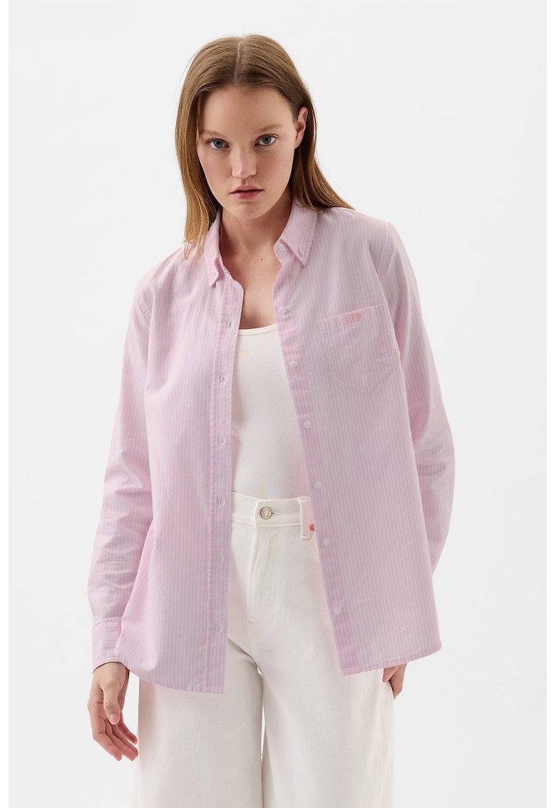 Camasa Oxford cu buzunar pe piept - Alb/Roz