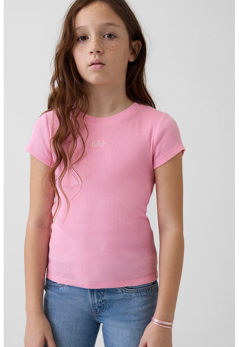 Tricou uni cu decolteu rotund - Roz