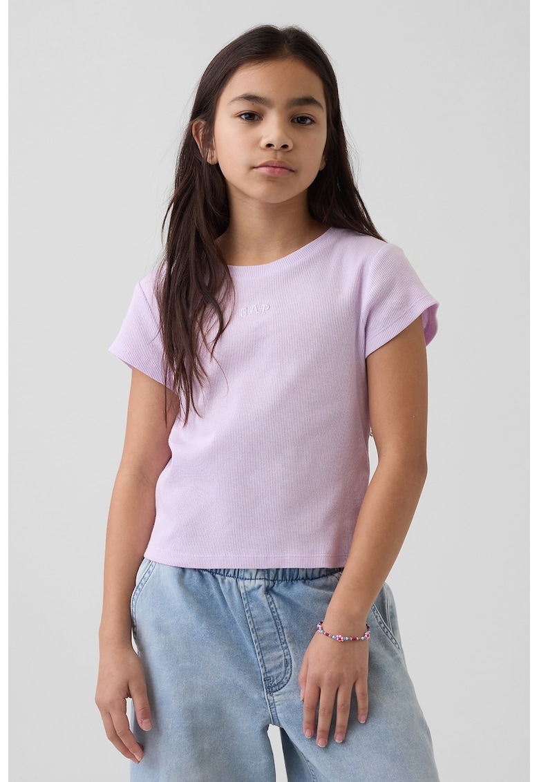 Tricou uni cu decolteu rotund - Violet deschis