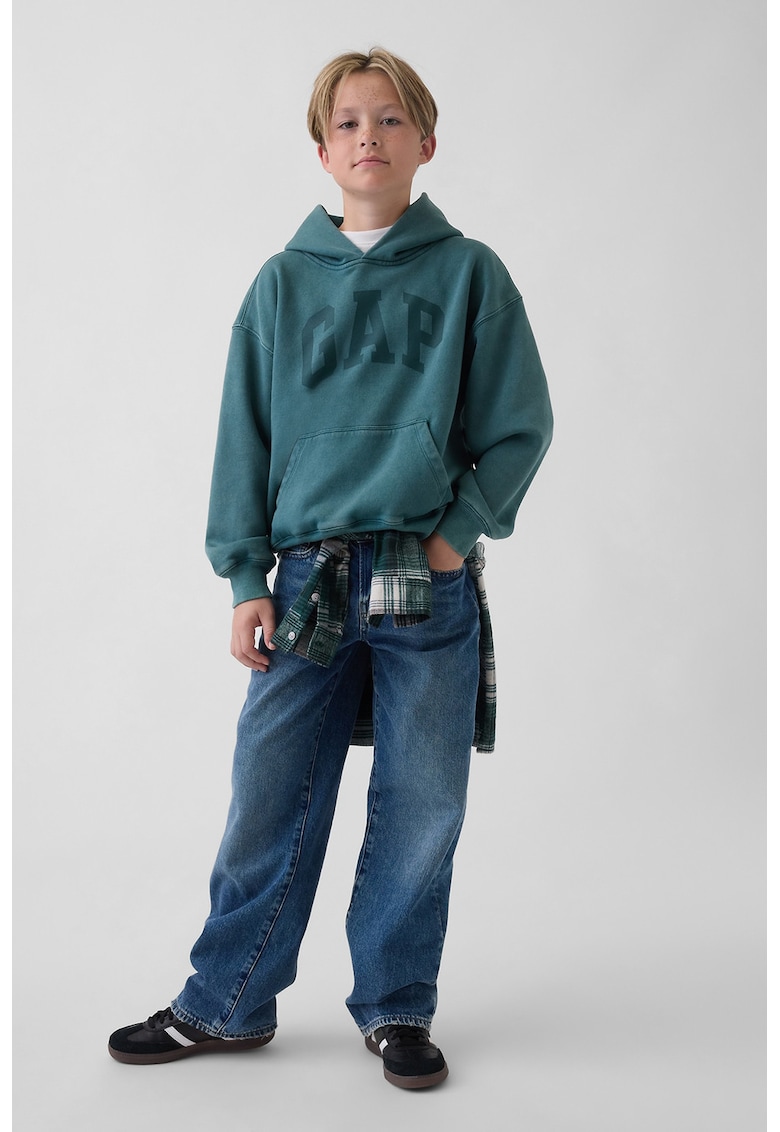 Hanorac din amestec de bumbac cu imprimeu logo - Verde smarald