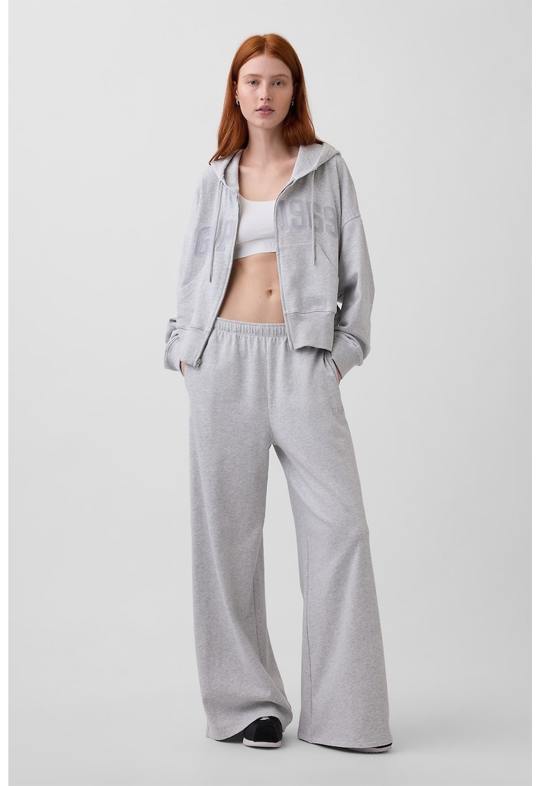 Pantaloni de trening cu croiala ampla si talie elastica - Gri deschis melange