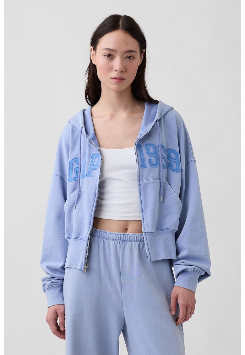 Hanorac supradimensionat cu fermoar si aplicatie logo - Albastru lavanda